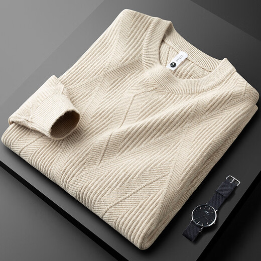 Prideme Light Luxury Winter Burned Algody Sweater Hombres de manga larga Jacquard Patrón de jacquard Sweater Cuello redondeado Top PG9901-Apricot M [Sugerión de peso: 100-120Jin [Jin equivale a 0.5 kg]]