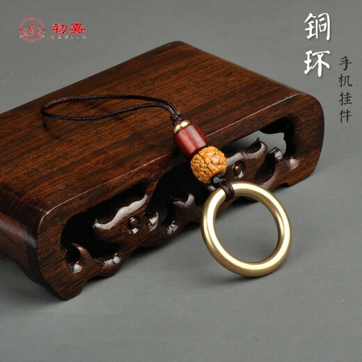 Chujia pure brass ring mobile phone ring buckle metal universal dust plug pendant USB pendant anti-lost lanyard handmade jewelry green agate peace ring