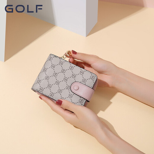 GOLF时尚卡包复古老花优雅女多卡位卡片包身份证驾驶证位相片位零钱包 烟粉色