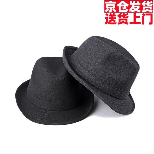 织姬绅士帽子男英伦风复古简约纯色毛呢礼帽男士休闲爵士帽保暖复古 黑色 L【60-61cm】