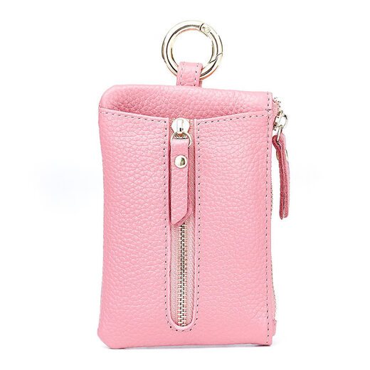 Qiger Neue Kapazität Schlüsselbeutel Damen echte Kuhlattenwagen Schlüsselkette Herren Mini kleiner Kartenbeutel Brieftasche integrierter Tasche Pink [Zipper 6 Schnalle]