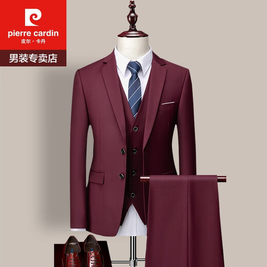 Pierre Cardin Men's Suit Suit Professional Formal Korean Style Slim Groom Wedding Dress Groomsmen Suit Business Casual Suit Spring White Three-piece Suit (Top + Vest + Trousers) XL