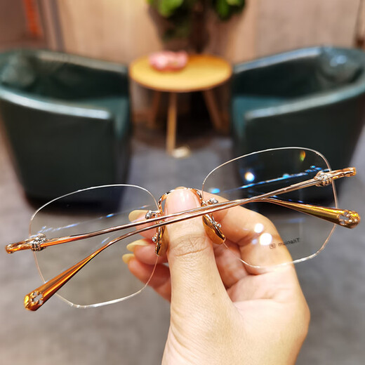
JIANDAN (JIANDAN) glasses frame myopia can match the degree of men and women's trendy pure titanium ultra-light frame punching frame for business travel students learning [Frame] 695 rose gold single frame + model lens