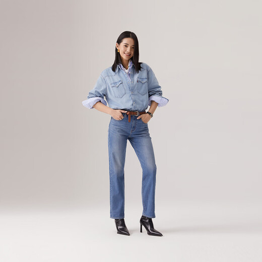 Levi's【商场同款】李维斯25夏新款女724高腰修身直筒牛仔裤18883 蓝色 29 (28)