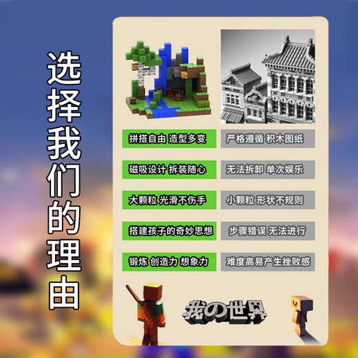 My World Magnetic Square Children's Toys Boys and Girls Building Blocks 3-6-12 Years Old Puzzle Assembling Iron Birthday Gift Random Model [100 Grains + 7 Figures] Color Box
