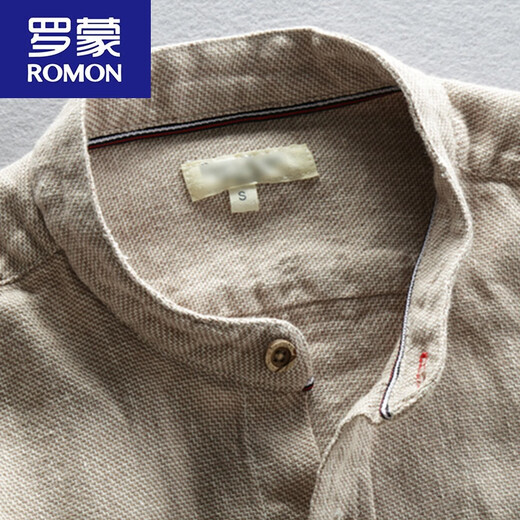 罗蒙（ROMON）亚麻短袖T恤男立领棉麻料长.袖中国风T恤大码日系休闲薄款潮 【七 分袖：灰色】 M