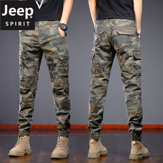 
Jeep (JEEP) spring pure cotton camouflage work pants for men loose straight tying pants American spring and autumn style wear-resistant and dirty casual pants 692B camouflage khaki 29 (waist circumference 2 feet 2)