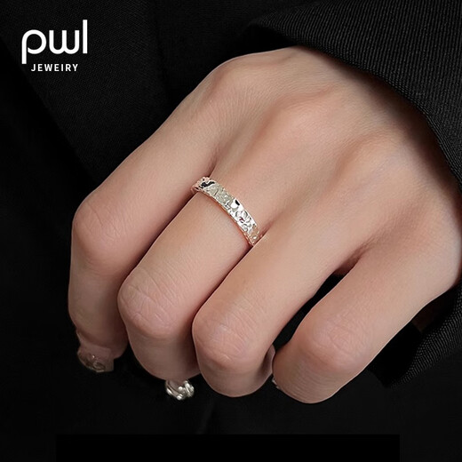 PWL Pure Silver 999 Crushed Ice Ring for Men and Women, Light Luxurious Design, Adjustable Couple Ring for Girlfriend’s Birthday Gift, Crushed Ice Ring for Women, 999 Pure Silver