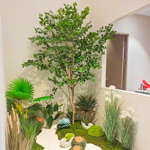 Yamanting Internet celebrity simulated horse drunken wood hanging bell tree indoor window decoration fake tree green plant floor-standing landscape bonsai plant bottom decorative stone 3 pieces set