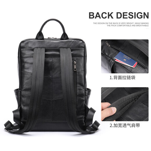 Malunte backpack for men's real cowhide simple large capacity business casual computer bag business trip backpack 9196 black height 38 width 28 thickness 13cm 14 inches