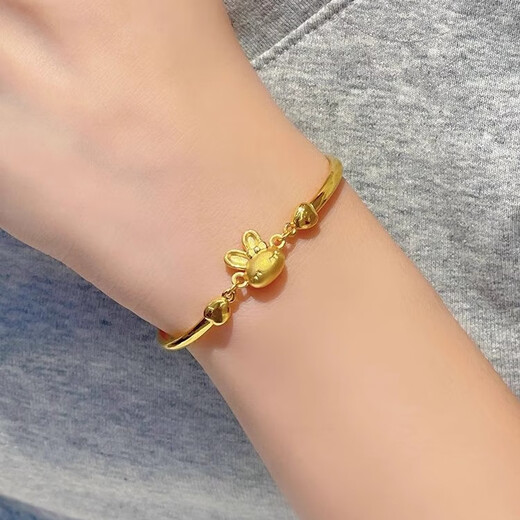 梦蓓茹3D硬金黄金手链女999足金兔子手镯可调节手链纯金手环金首饰送礼 足金兔子手镯 金重约5.2g‘