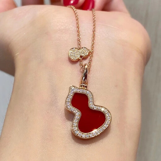 Fat Donglai's same style pendant necklace 18k gold Sensational women's 18K rose gold plated red and white mother-of-pearl diamond light luxury gourd medium carnelian pith rose gold