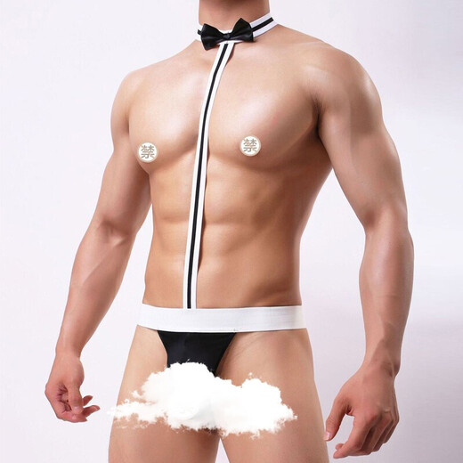 Long Night Three-point T-string with beads and pearl underwear, sexy boli hidden beads, sexy pure desire, men's sexy underwear 7579 black