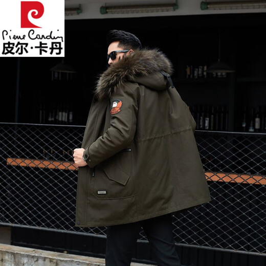 Pierre Cardin parka men's removable full mink lining fur one-piece coat mid-length off-size mink velvet fur coat winter military green newly upgraded special thick section M 100Jin Jin equal to less than 0.5 kg