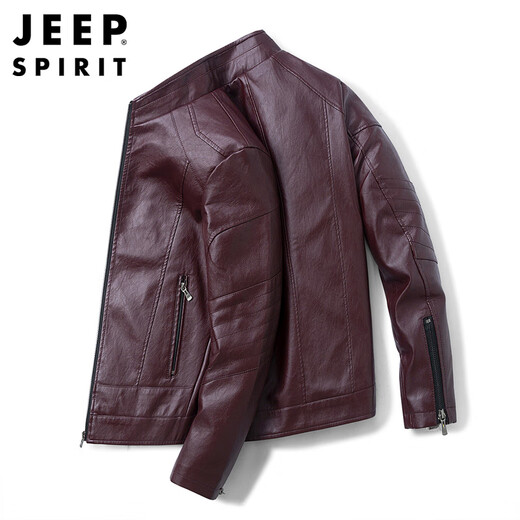 Jeep Spirit Jeep Leather Veste pour hommes Spring and Automn Stand Collar Business Locomotive Men's Clothes Black 2xl