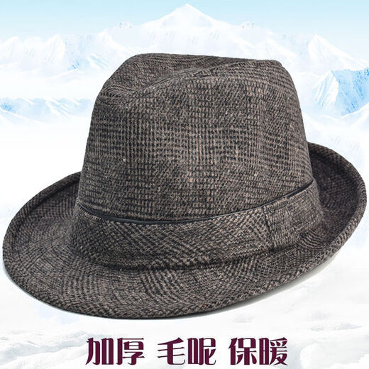 Changyin Autumn and Winter Men's Top Hat British Retro Jazz Hat Outdoor Dad Warmth Middle-aged and Elderly Spring and Autumn Old Man Hat Men's Fine Wool Black 59cm