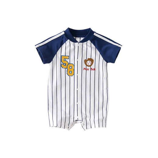 davebella David Bella children's clothing summer baby jumpsuit short-sleeved jumpsuit newborn baby striped baby crawling suit men's summer DBM14107 blue and white stripes 90cm
