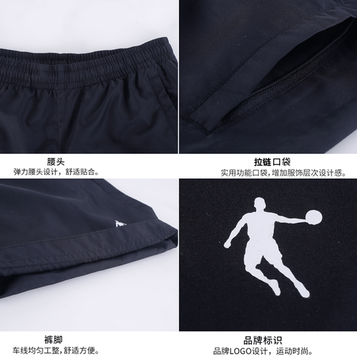 乔丹运动短裤男夏季薄款冰丝速干宽松休闲裤篮球跑步健身训练裤子男 385黑色-梭织薄款 M /170