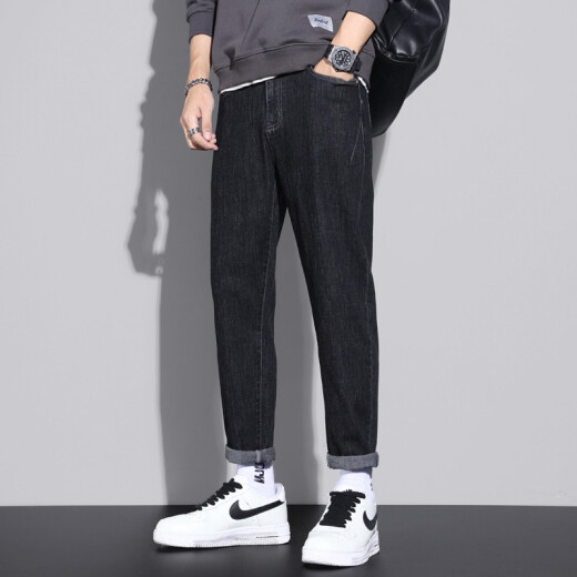
Xiao Xueling jeans men's summer 2025 new thin pants men's trendy brand straight loose cropped pants versatile men's clothing 6621 black 33