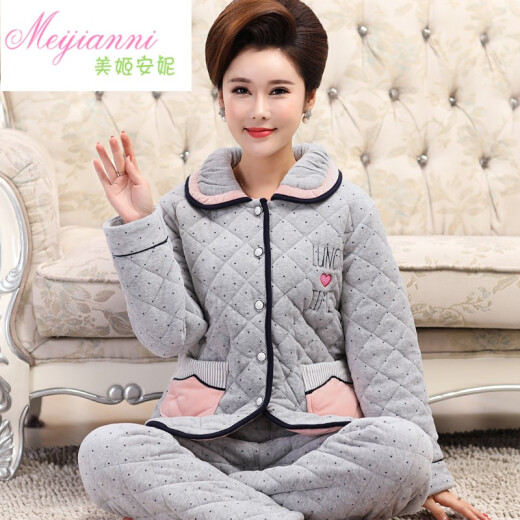 MEIJI Anne Winter Pajamas de algodón engrosado de tres capas para mujeres Velvet de coral de mediana edad y ancianos Madres con grasa Plus Tamaño 200 Jin [Jin equivale a 0.5 kg] ropa de hogar 1049 XL [sugerir peso 120-140 Jin [Jin equivale a 0.5 kg]]]