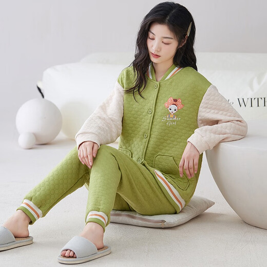
Comfortable shirt for women, winter pure cotton long sleeves, autumn and winter warmth thin cotton air cotton mezzanine, women's warm home clothing MC15271 XXL (recommended 135-150Jin [Jin equals 0.5 kg])