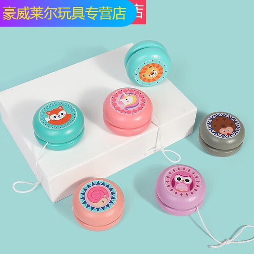 诗滢木质悠悠球儿童溜溜球回旋卡通动物弹力球幼儿园玩具 2个弹力球(随机不重复)