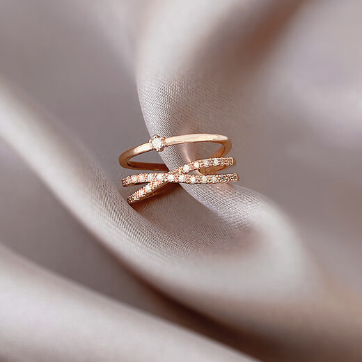Xiaose ins trendy index finger ring for women, niche design, fashionable personality, light luxury, high-end, cold style index finger ring opening, flash diamond ring R0048 (rose gold)