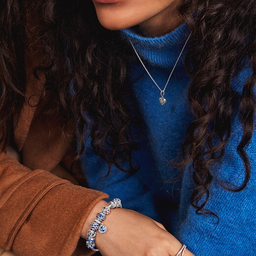 PANDORA Shining Stars Arching Blue Moon Heart-Shaped Necklace Girl Birthday Gift for Girlfriend 50cm 1