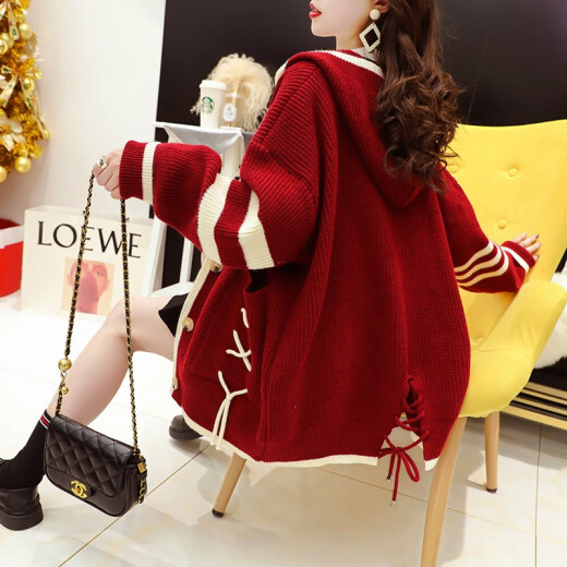 Xiao Lai Hou Lazy Style Sweater Cardigan Women's Loose Design Niche Internet Celebrity Street Knitted Jacket 2021 New Autumn and Winter Burgundy One Size