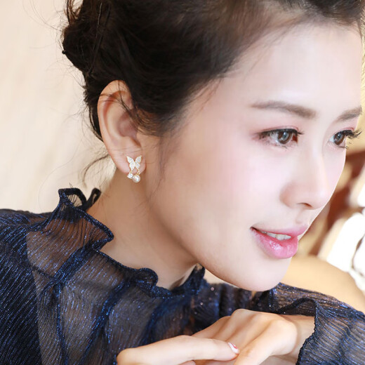 Demi (daimi) Yudie Zhengyuan akoya seawater pearl earrings S925 silver butterfly earrings with certificate for wife and girlfriend white 5-6mm