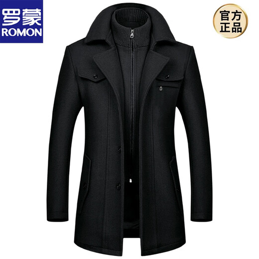 ROMON brand high-end men's mid-length Korean style wool windbreaker 2021 new men's woolen coat autumn and winter middle-aged cashmere coat new product YXHL-255177-navy blue (horizontal zipper) 3XL 190