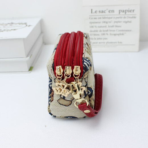 Changyin canvas ethnic style clutch bag, small wrist bag, women's mobile phone bag, bear big screen mobile phone coin purse shoulder bag, bear wine red