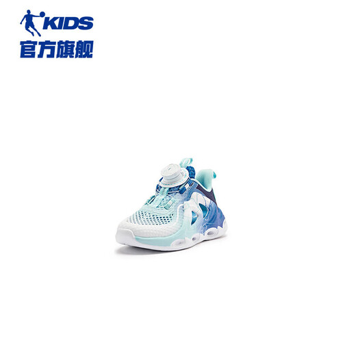 Jordan Qiaodan Children's Stream Sports Sandalen 2024 Sommerjungen Einkaufszentrum Gleicher Küchenknopf Knopf Hole Schuhe, rein Blau/Stummes Blau 32