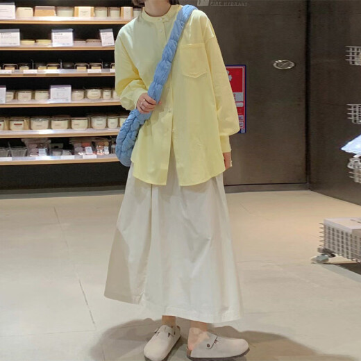 The velvet Guangdong Puning women's new shirt light yellow top shirt outfit high-end 2024 early spring hall Qi lemon single shirt top [inner wear new 2024 early spring/S