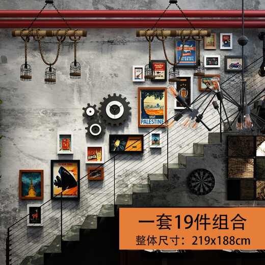 Vinoya Foto Wand kreative personalisierte Wanddekoration Retro Industrial Style Bar Wanddekoration Milk Tea Shop Barbecue Hotel Hanging Accessoires 19 Stück Kombination 2694 Modelle