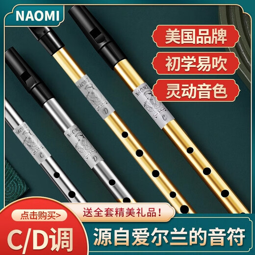 NAOMI American brand Irish whistle flute for students teaching beginners six-hole recorder treble straight flute British six-hole D-tune silver all-metal