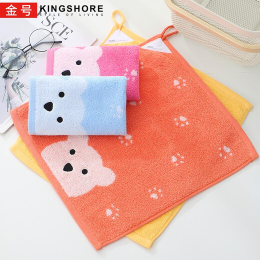 Gold number pure cotton cartoon couple children's household adult face washcloth kindergarten face washcloth lanyard square towel sweat-proof towel soft and water-absorbent 36*33CM red