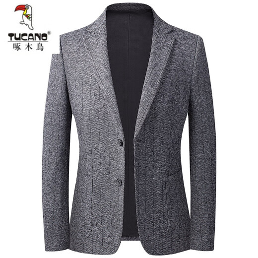 Woodpecker (TUCANO) woolen suit jacket men's casual single Western Korean version slim fit thick knitted stretch suit top single autumn and winter style gray wool thick section 175 L 120-135Jin Jin is equal to 0.5 kg