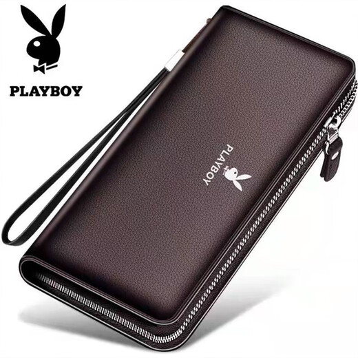Playboy VIP Men's Long Wallet Sumbag 2022 Подлинная кожаная текстура Многокорный мешок для мобильного телефона с большой пропускной способностью, коричневый цвет одиночный тяга + классический кофе