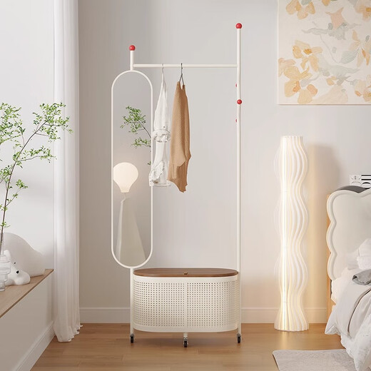 Tangke à la crème à la crème de style sol rotation de miroir à corps plein à corps rack de manteaux intégré à la vinaigrette multifonction ménagère Miroir de manteau Miroir de couche de couche blanche Miroir à corps complet 70 cm + noix