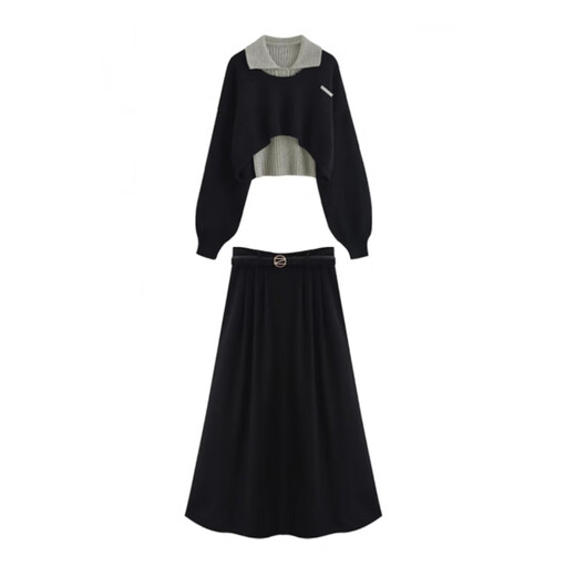 Oudihui French dress women's 2025 autumn new clothes with a complete preppy style age-reducing skirt suit black three-piece suit L