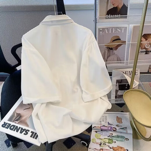 Bomi Tu (BOMITU)-Short-sleeved shirt men's loose and versatile casual half-sleeved top handsome student Hong Kong style five-point sleeve summer jacket white L