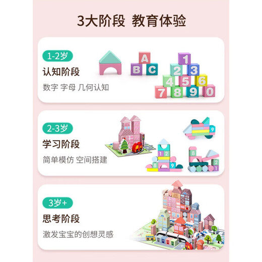 贝智鹿婴儿童积木木头大颗粒拼装玩具层层叠宝宝拼图1一2岁3女孩桌6 经典主题【61块数字字母积木】