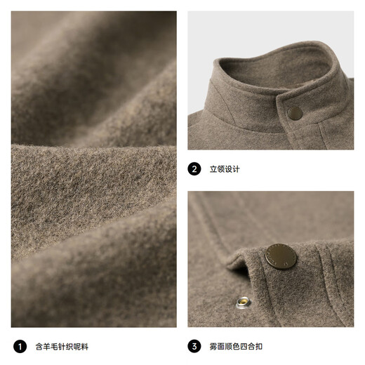 
Seven Wolf Woolen Coat Men's Coat New Winter Stand Collar Clean Color Woolen Medium-Length Commuting Casual Men's Clothing 702 (Dark Apricot) 2XL 180/96A