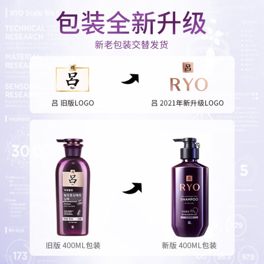 Ryo Purple Lu anti-hair loss and solid hair shampoo 400ml oil control fluffy anti-dandruff shampoo Korean imported shampoo