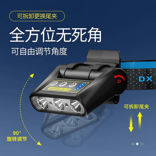 Fansheng Fishing Headlight High Light Sensing Headlight Extra Long Battery LED Charging Headset Clip Headlight Super Bright Night Fishing Light 4LED Single White Light Source [Upgrade] Gift Hat With USB Charging Cable/Headband