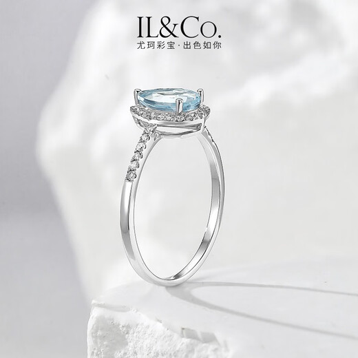 IL&CO Youke ice blue water drop 18K gold natural aquamarine ring female colored gemstone diamond birthday gift for wife natural aquamarine about 75 minutes No. 11