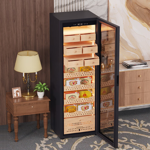 Baikelen Cigar Cabinet Constant Temperature and Humidity Spanish Cedar Wood Cigar Humidifier Household Compressor Air Cooler Precise Control Temperature and Humidity Independent Embedded WIFI Ammonia Removal Fingerprint Lock 1.8m丨Flagship Edition Cedar Wood Liner Full Basket丨420L Thin Section