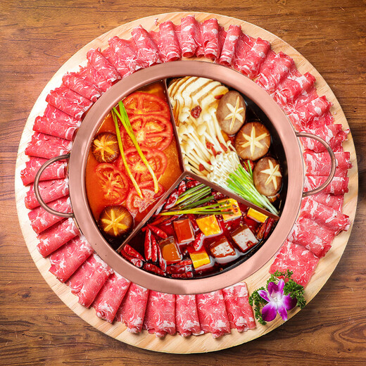 CHUILAOYE copper hot pot induction cooker thickened pure copper hot pot household mandarin duck pot pure copper flat bottom gas copper pot 32CM double-eared mandarin duck pot for less than 8 people