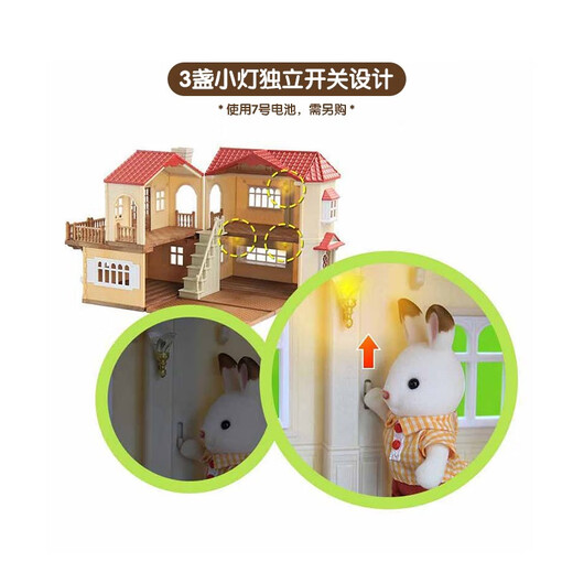 【7成新】京东超市 森贝儿家族儿童玩具女孩礼物过家家公主娃娃玩具新年礼物灯光大屋礼物套装(含2个公仔）5385 